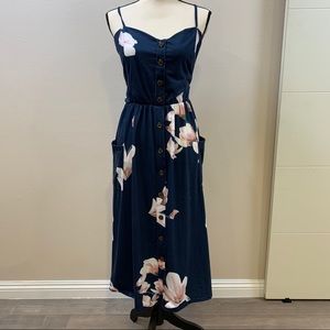 Floral Button Down Midi Dress with Pockets